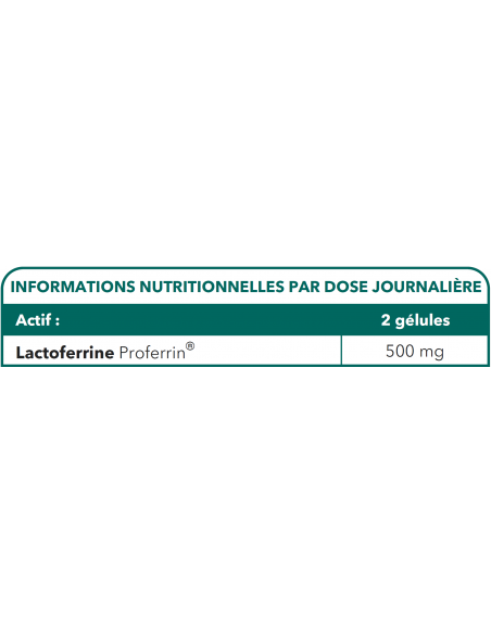 Bionops Lactoferrinat 60 gélules - Lactoferrine - Tableau des Ingrédients