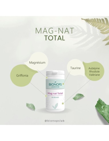 Bionops Mag Nat Total 60 gélules - 280 mg de Magnésium + Griffonia + Taurine