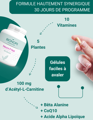 Bionops Neuro P Nat 120 gélules - Soutient la Mémoire et la Concentration - Composition